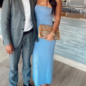 Blue strapless dress